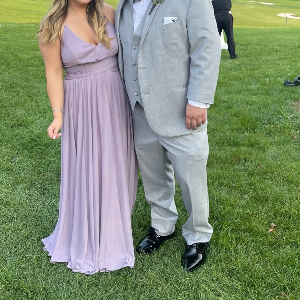 Lavender David’s bridal dress